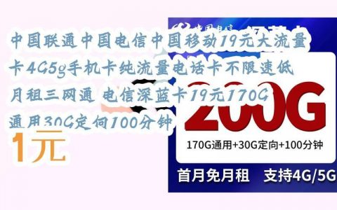 电信135G流量卡，月租29元，不限速，满足大流量需求