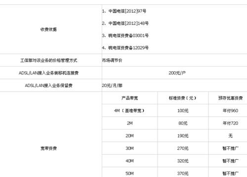 电信公司宽带费用标准2023